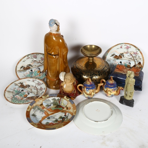 362 - A group of modern Oriental ceramics and other items, including 2 similar small Satsuma blue milk jug... 