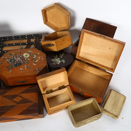 374 - Assorted Vintage boxes, including a porcupine quill box, L16cm (A/F)