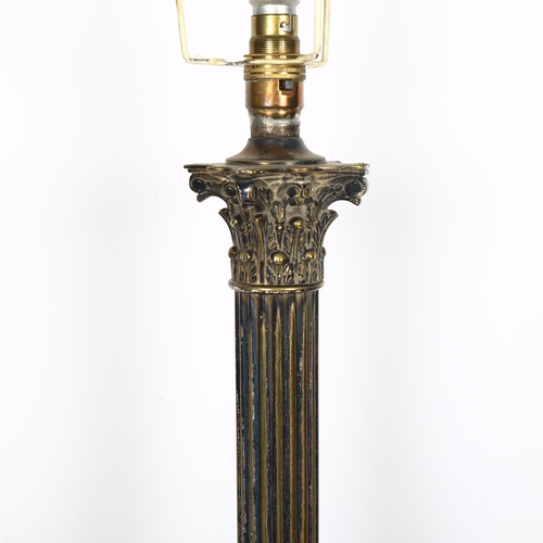 412 - Vintage brass Corinthian column design table lamp, height to fitting 47cm