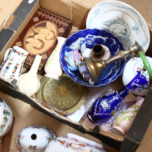 434 - 1897 Jubilee plate, teapot, carved wood box, and picture stand etc