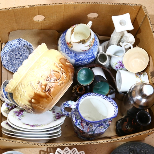 435 - A box of decorative china, and a cocktail shaker