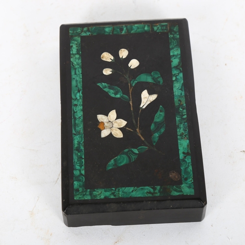 460 - A Grand Tour style black marble and malachite decorated paperweight, L13cm