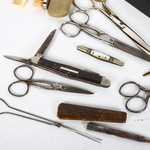 462 - A collection of various Vintage scissors, makers to include J W Stutter, penknives etc