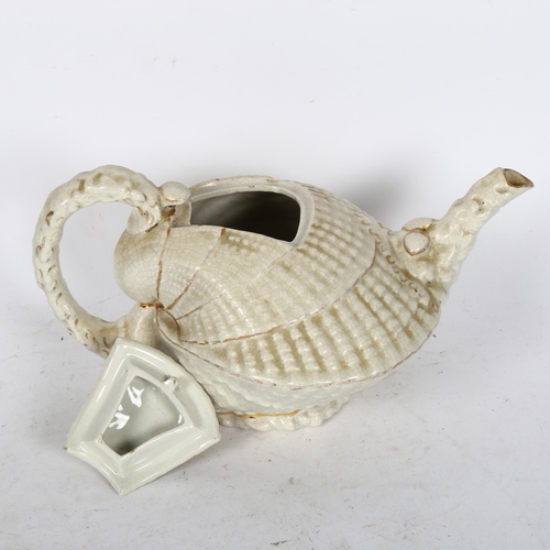 482 - A 19th century Staffordshire teapot in the form of a conch shell, H16.5cm