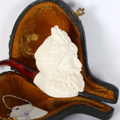 490 - A large Meerschaum type with Sultan design bowl, and fitted case