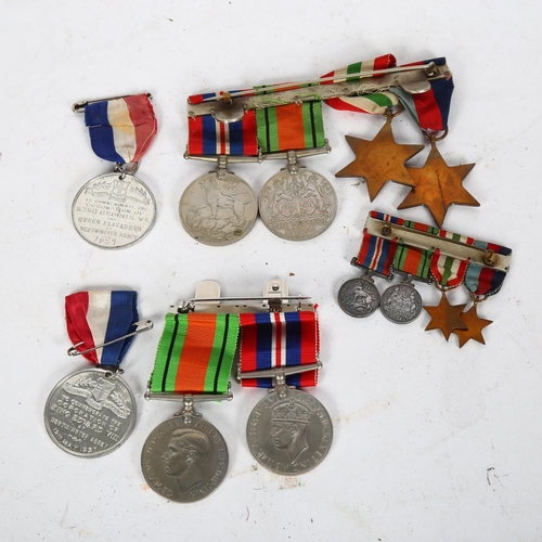 492 - A group of 4 Second World War medals, including an Italian Star with matching miniatures, 2 mounted ... 