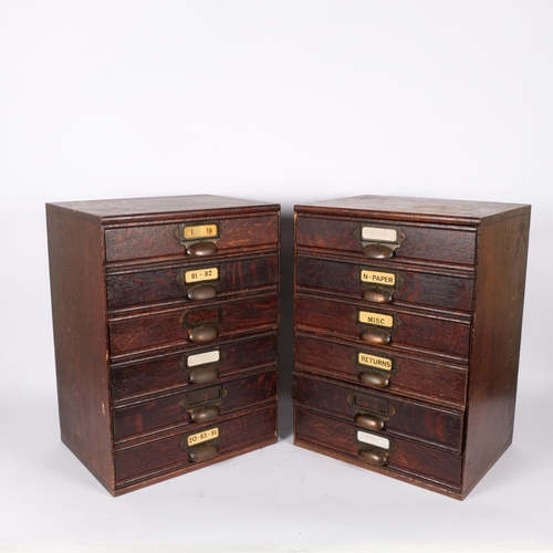 50 - A pair of early 20th century oak 6-drawer filing chests, 34cm x 47cm x 26cm