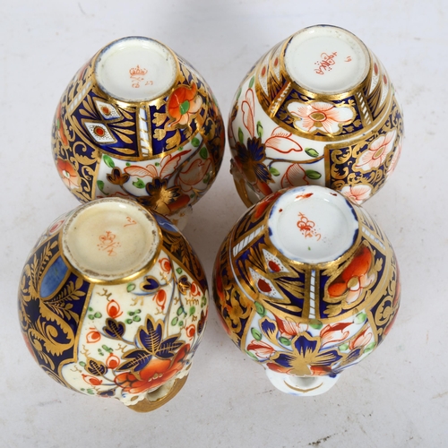 507 - A group of 4 x 19th century Derby Imari decorated 2-handled pots, H8cm