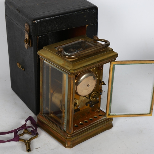 508 - A 19th century French brass-cased carriage clock, 8-day striking movement, with enamel dial and Roma... 