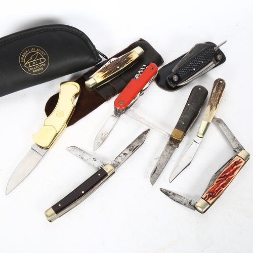 536 - A group of 8 various penknives, including Franklin Mint Collector's Knife in presentation box, with ... 