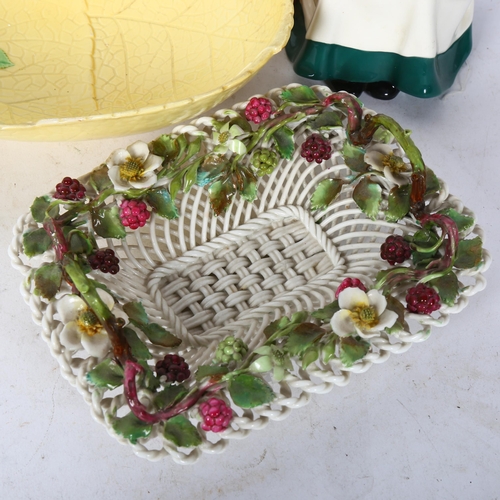 546 - A Carlton Ware hand painted fruit dish, 18cm x 27cm, a Crown Staffordshire rectangular basket, with ... 