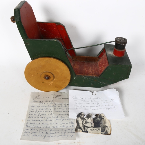 547 - A Vintage scratch-built pull-along wooden children's toy, made by World War I veteran Colonel JFH Sh... 