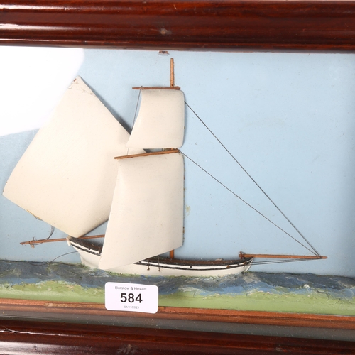 584 - A diorama depicting a sailing boat, in glazed case, 26 x 41cm