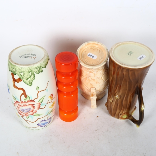 585 - A Hornsea Fauna jug, a Woods chinoiserie vase, 22cm, a jug, and an orange glass vase