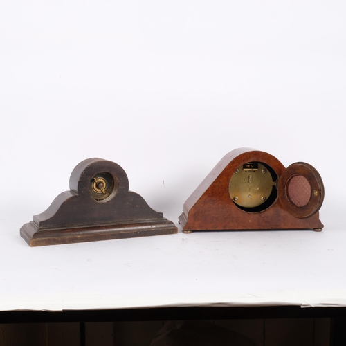 62 - Circa 1920, a burr-walnut cased mantel clock of triangular form, with presentation plaque inscribed ... 