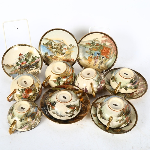 628 - Various Vintage Satsuma cups and saucers, with painted and gilded designs