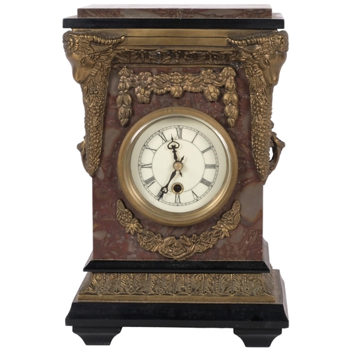 67 - A reproduction French style marble and slate mantel clock, H28cm