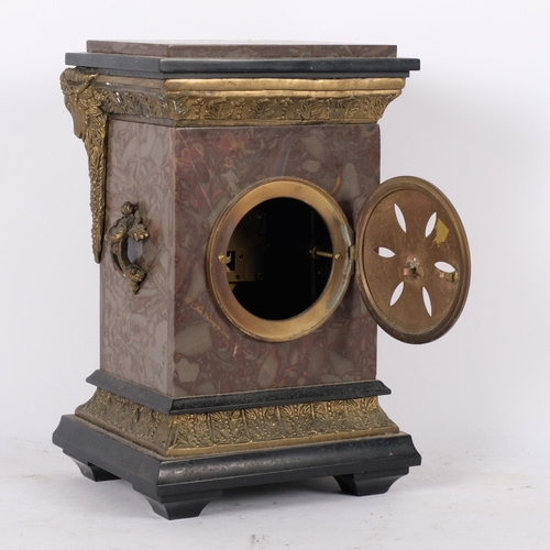 67 - A reproduction French style marble and slate mantel clock, H28cm
