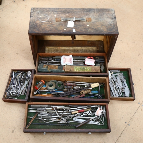 680 - Vintage wooden engineer's cabinet, with drawer-fitted interior and tools, W46cm