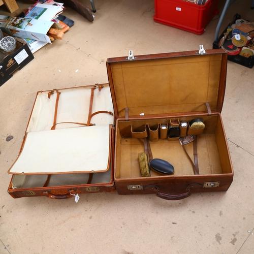 692 - A Victor Luggage leather suitcase, 54cm, and a leather suitcase with fitted interior, containing ebo... 