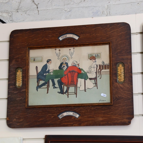 695 - A pair of 1920s oak-framed coloured prints, depicting card players, 61cm x 50cm overall