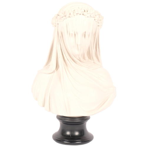 7 - A bust of the veiled lady, impressed to the underneath Italy, on socle stand, H35cm