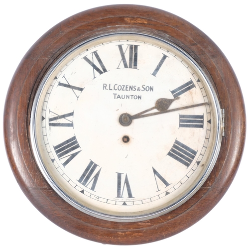 70 - R L COZENS & SON TAUNTON - an oak-cased dial wall clock, with single fusee movement, dial width 40cm