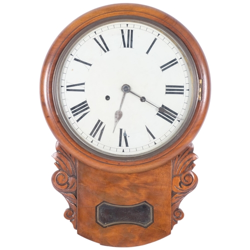 71 - A 19th century walnut-cased drop-dial wall clock, L54cm, not seen working