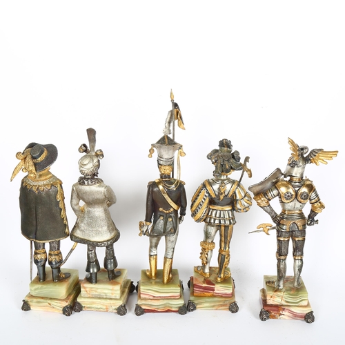 712 - A group of 5 bronze statues on onyx bases, by 20th century Italian artist Giuseppe Vasari, all are l... 