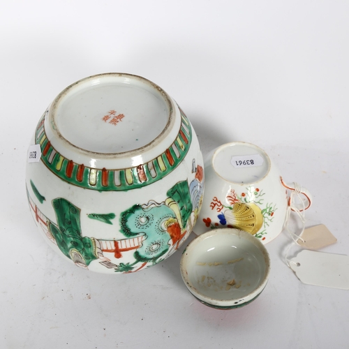 739 - A famille vert ginger jar, hand painted decoration, marked to the underside, H15cm, and a 19th centu... 