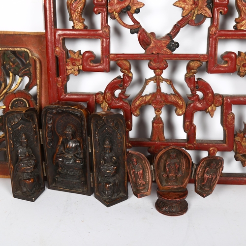 740 - A group of various Oriental items, including 2 travelling shrines, largest height 15.5cm, and 2 wood... 