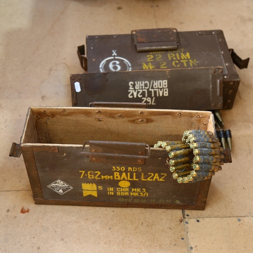 755 - An ammo box, Italian 762 with 100 spent cartridges, and a second ammo box, 22RM Battalion, no lid an... 