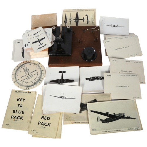 768 - A Morse code kit, Vintage playing cards with aircraft design, identification cards etc