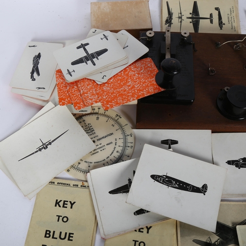 768 - A Morse code kit, Vintage playing cards with aircraft design, identification cards etc