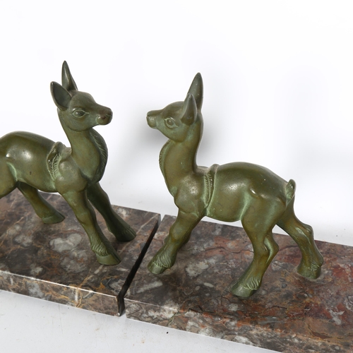 774 - A pair of Art Deco Faun verdigris metal bookends on marble plinths, H16.5cm