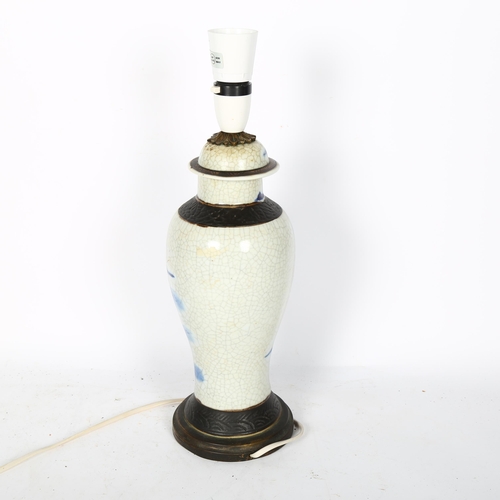 783 - A crackle glaze blue and white Chinese vase design lamp, 39cm