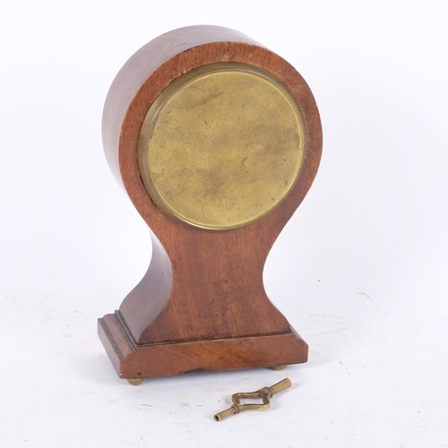 79 - Am Edwardian mahogany and shell marquetry decorated balloon cased mantel clock, white enamel dial wi... 