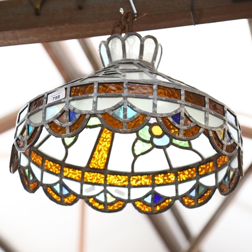 798 - A Tiffany style lead and glass pendant fitting, with sectional floral decoration, diameter 39cm