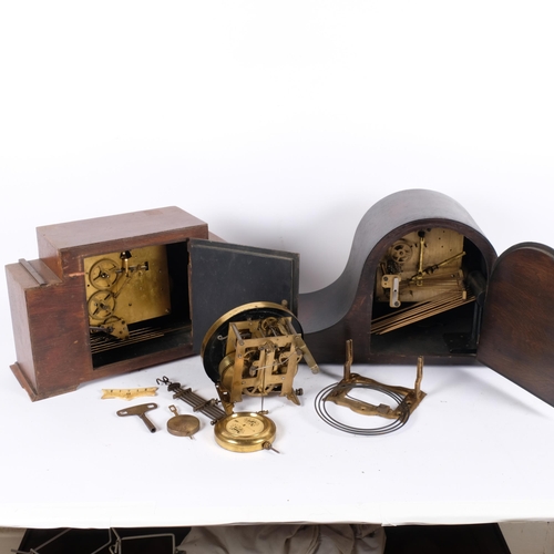 80 - An early 20th century oak-cased Napoleon mantel clock, an Art Deco oak-cased mantel clock, a Vienna ... 
