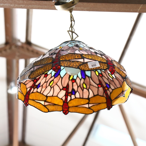 800 - A Tiffany style lead and glass light pendant fitting, with dragonfly design, diameter 40cm