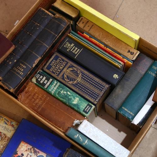 810 - A shelf of various hardback books, including Mrs Beeton's Family Cookery New Edition, various Holy B... 