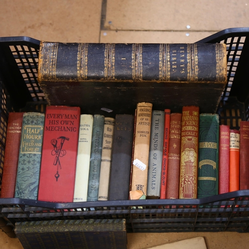 816 - A half leather-bound Bible, and various hardback books