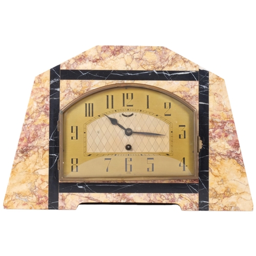 85 - A coloured marble Art Deco mantel clock, 8-day movement, clock height 26cm, no key
