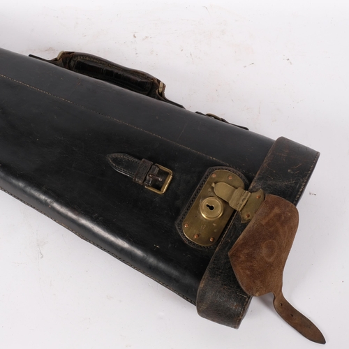 89 - 19th century black leather shotgun case, no shoulder strap but with handle, L79cm