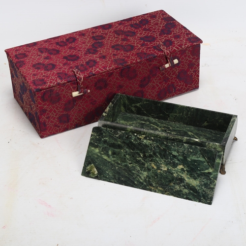 909 - A Chinese green marble box and cover, with bronze dragon handle and bracket feet, length 15cm