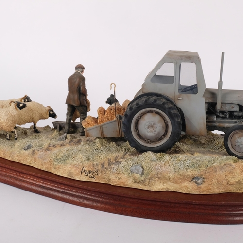 918 - Border Fine Arts limited edition sculpture of a man with Ferguson tractor and sheep, 