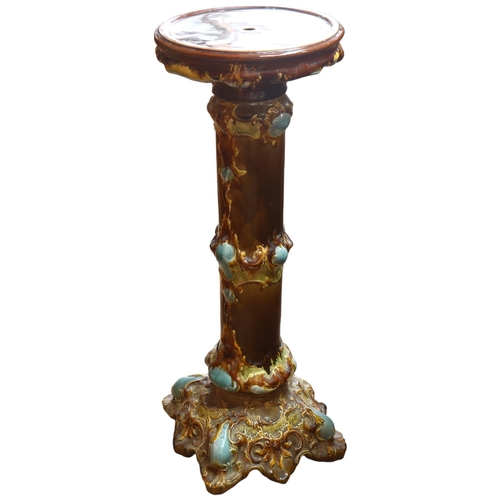 1023 - A Majolica pedestal, H86cm, diameter 31cm overall