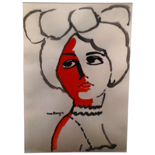 1033 - After Kees Van Dongen, woman in hat, colour print, signed in the plate, 27cm x 19cm, framed