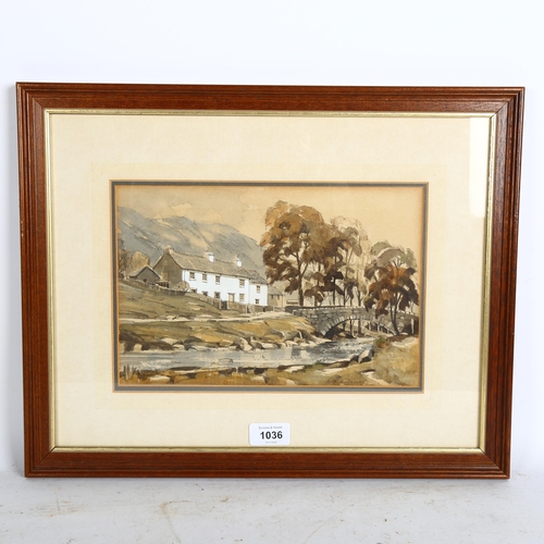 1036 - R Martin Tomlimson, watercolour, bridge at Cockley Beck in the Duddon Valley, 36cm x 45cm overall, f... 