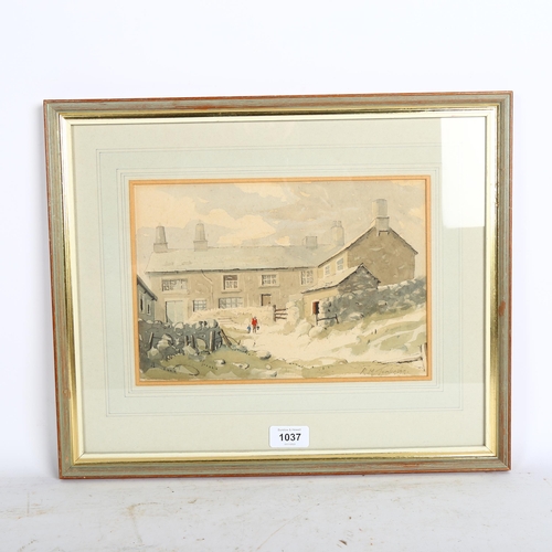 1037 - R Martin Tomlimson, watercolour, farmyard figures, 36cm x 43cm overall, framed